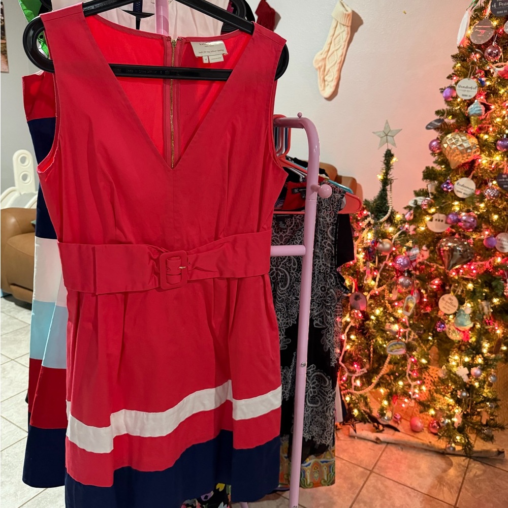 Kate Spade Coral and Navy Belted Dress - Picture 2 of 8